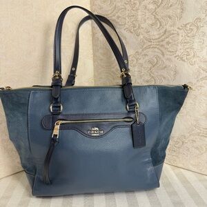 COACH Kleo Carryall C5689 Denim Blue Leather Suede Large Bag *NO Shoulder Strap